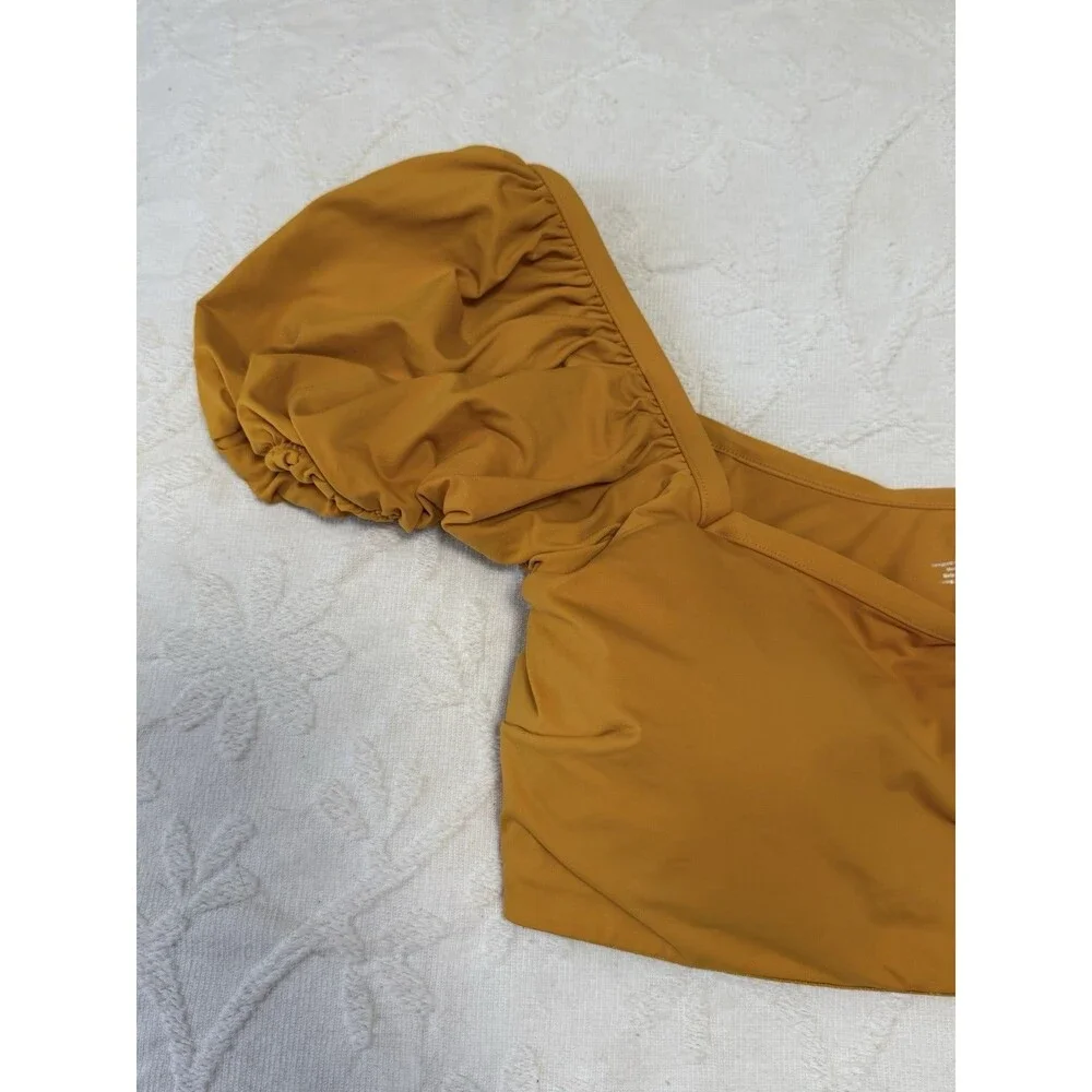 Knix XL Discontinued Puff Sleeve Bikini Top Burnt Orange Resort Swim Retro